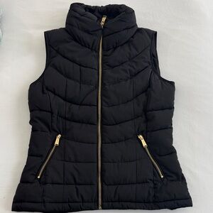 Calvin Klein Black Puffer Vest Gold Zippers Women’s Size Small